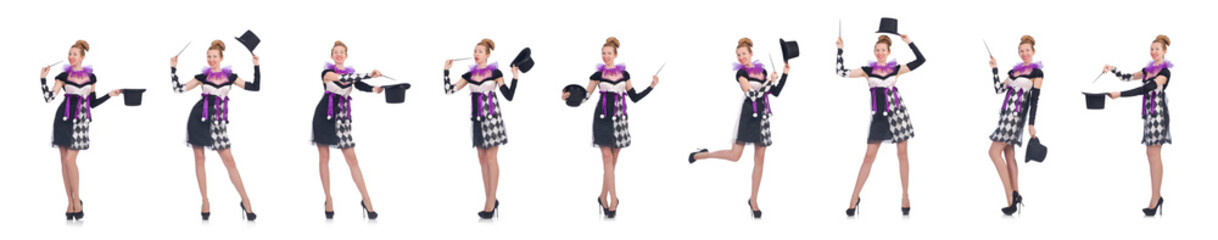 Woman magician isolated on the white