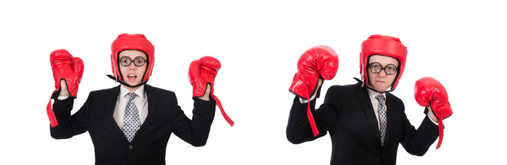 Young businessman boxer isolated on white