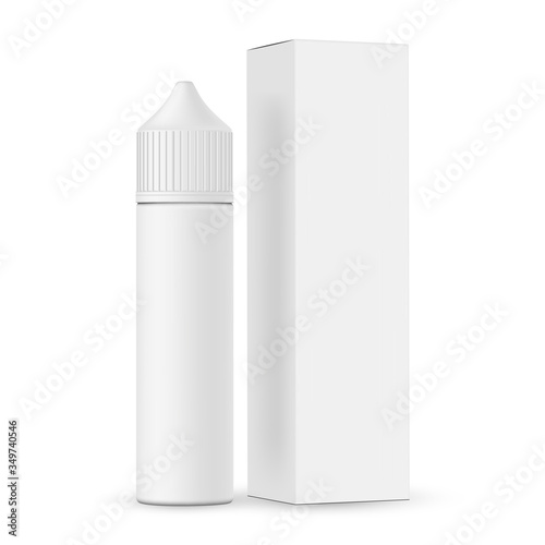 Download Dropper Bottle With Cardboard Box Mockup Isolated On White Background Vape E Liquid Plastic Vial Template Vector Illustration Wall Mural Evz