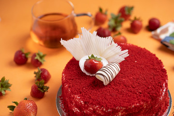 Vanilla strawberry sponge cake top angle shots