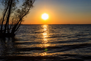 Fototapeta na wymiar View of calm lake at sunset