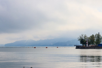 View of the Black sea and Caucasus mountains in Batumi, Georgia