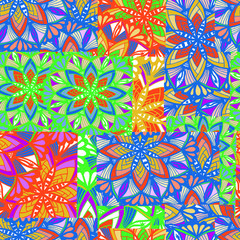 Pattern in patchwork style ethnic mandala hand drawn seamless