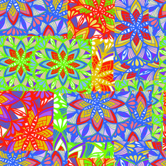 Pattern in patchwork style ethnic mandala hand drawn seamless