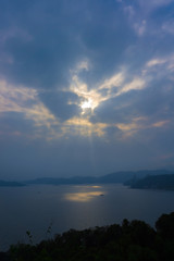 sun ray over Sun Moon Lake, view from Wen Wu Temple viewpoint