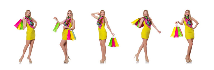 Woman after shopping isolated on the white