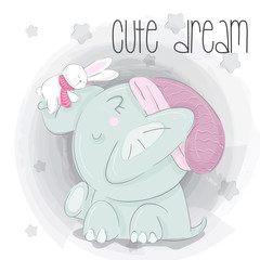 Cute animal cartoon elephant illustration for kids