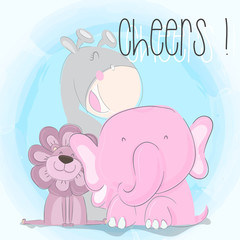 Cute animal cartoon animal cheers illustration for kids