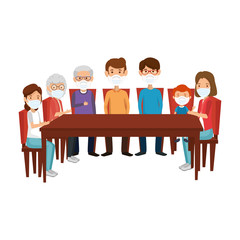 meeting of members family using face mask vector illustration design