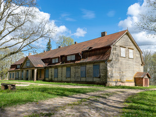 Fototapeta na wymiar sunny spring landscape with manor house, former manor house of Liepa manor, Liepas parish, Priekuli district, latvia