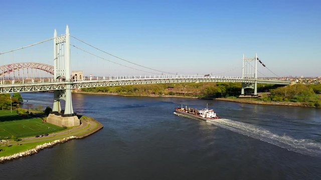 Aerial View of a Tanker Ship Approaching the RFK and Hell Gate Bridge - Part 4