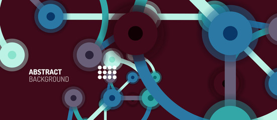 Obraz premium Flat style geometric abstract background, round dots or circle connections on color background. Technology network concept.