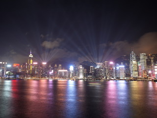 City light reflections, Victoria Harbour, Hong Kong