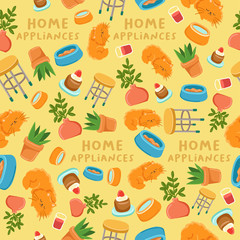 Set of cute home appliances : Seamless Pattern : Vector Illustration