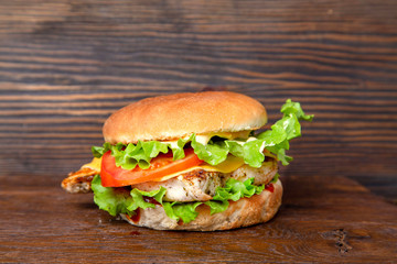 Burger, hamburger with meat and vegetables, fast food