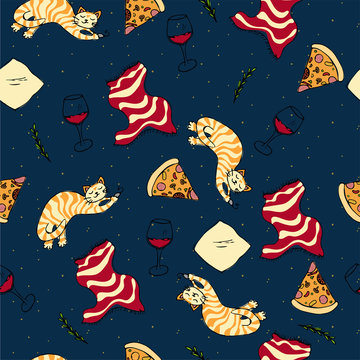 cozy vector seamless pattern with cat