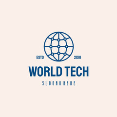 World Tech logo hipster retro vintage vector template, Globe Technology logo template symbol