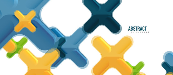 Glossy multicolored plastic style cross composition, x shape design, techno geometric modern abstract background. Trendy abstract layout template