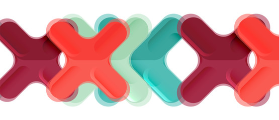 Glossy multicolored plastic style cross composition, x shape design, techno geometric modern abstract background. Trendy abstract layout template