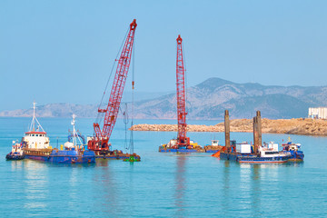 dredger floating platforms and other vessels on sea dredging works