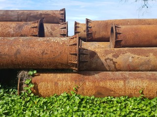 old rusty metal pipes abandoned 