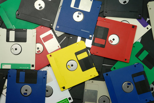 Stack of vintage floppy drives