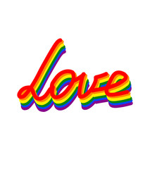 Vector gay LGBT rainbow love word. Colorful text love illustration. isolated on white background. Sticker, patch, t-shirt print, logo design