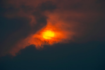 Sunset with cloudy sky in Latin America, rainy winter sky.