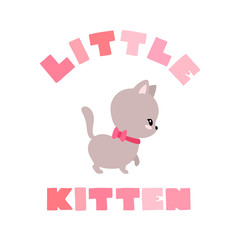 Little Kitten. Illustration of a cute gray kitten drawn in cartoon style. Vector 8 EPS.