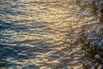 Evening sun reflecting water waves