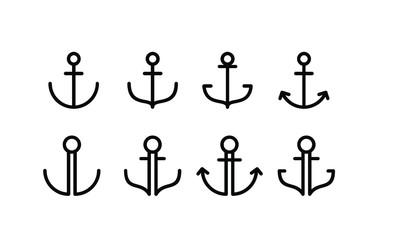 abstract line anchor black logo icon design