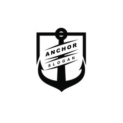 abstract vintage anchor shield black logo icon design