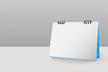 Landscape table calendar blue stand mockup isolated on grey background