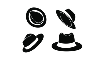 set straw hat silhouette black white logo icon design vector illustration
