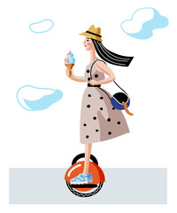 Woman riding monowheel flat vector illustration © backup_studio