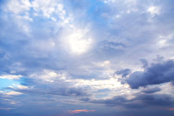 Blue sky with cloud after the rain with sunset. Cloud scape with rain cloud over the sky.