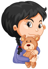 Cute girl hugging teddy bear on white background