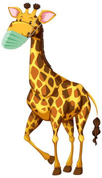 Giraffe cartoon charater wearing mask