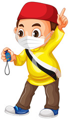 Muslim boy wearing mask and holding timer