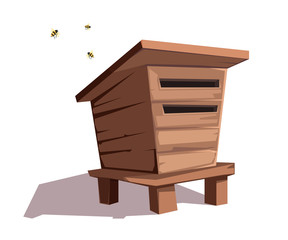 Wooden beehive flat illustration