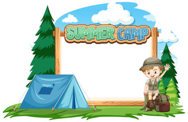 Border template design with boy at summer camp