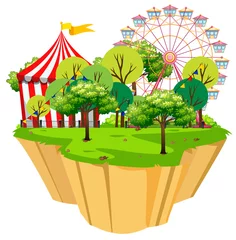 Deurstickers Scene with circus tent and rides in the park © blueringmedia