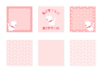 Kids notebook page templates. Cute pink memo pads decorated with little kittens and hearts. Can be used for scrapbooking, bullet journals, gift tags, cards and invitations. Vector 10 ESP.