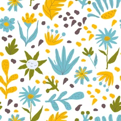 Stof per meter Stylized Flowers and Leaves Foliage and Flora Shapes in Vector Seamless Pattern © Анна Якунина