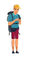 Vector character illustration of man with backpack isolated person