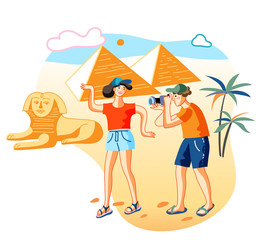 Friends in Egypt flat vector illustration