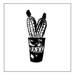 A set of colorful cactus plants in a ceramic garden . Hand drawing sketch.sketch illustration.