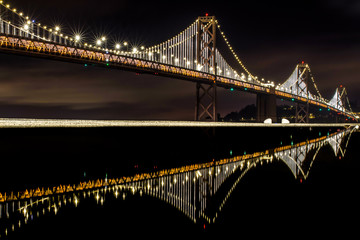San Francisco Bay Bridge at night with nice reflections