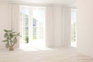 White empty room. Scandinavian interior design. 3D illustration