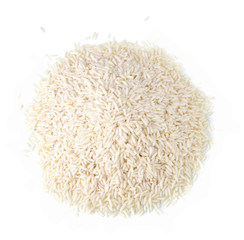 Pile of white glutinous rice isolated on white background. Top view.